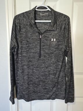 UNDER ARMOUR Women's Heatgear 1/4 Zip Pullover, Size XL, Black/Grey Heathered